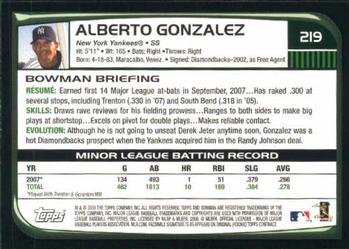 2008 Bowman #219 Alberto Gonzalez Back