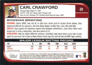 2008 Bowman #21 Carl Crawford Back