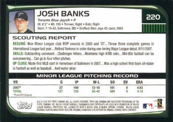 2008 Bowman #220 Josh Banks Back