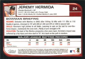 2008 Bowman #24 Jeremy Hermida Back
