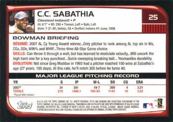 2008 Bowman #25 C.C. Sabathia Back