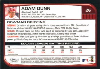 2008 Bowman #26 Adam Dunn Back