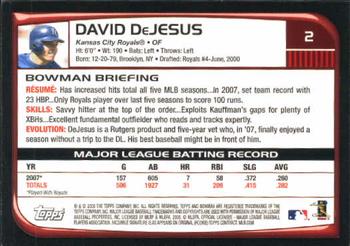 2008 Bowman #2 David DeJesus Back