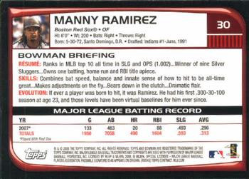 2008 Bowman #30 Manny Ramirez Back