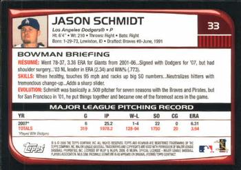 2008 Bowman #33 Jason Schmidt Back