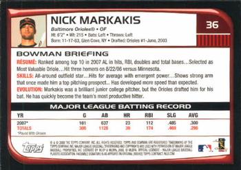 2008 Bowman #36 Nick Markakis Back