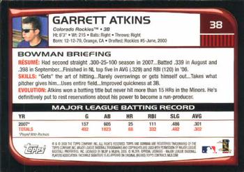 2008 Bowman #38 Garrett Atkins Back