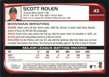 2008 Bowman #43 Scott Rolen Back
