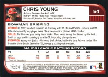 2008 Bowman #54 Chris Young Back