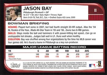 2008 Bowman #11 Jason Bay Back
