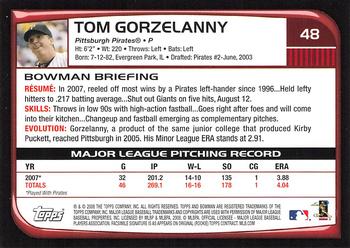 2008 Bowman #48 Tom Gorzelanny Back