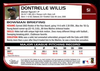 2008 Bowman #51 Dontrelle Willis Back