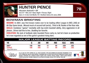 2008 Bowman #78 Hunter Pence Back