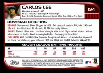 2008 Bowman #194 Carlos Lee Back
