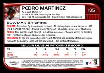 2008 Bowman #195 Pedro Martinez Back