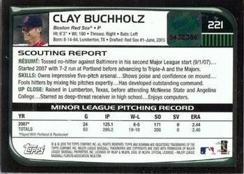 2008 Bowman #221 Clay Buchholz Back
