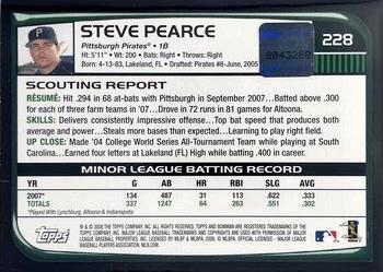2008 Bowman #228 Steve Pearce Back