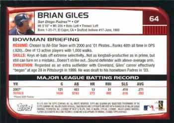 2008 Bowman #64 Brian Giles Back