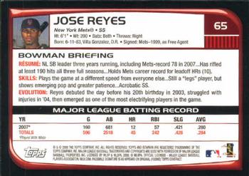 2008 Bowman #65 Jose Reyes Back