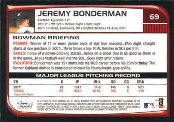 2008 Bowman #69 Jeremy Bonderman Back