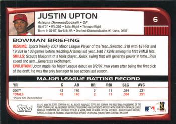 2008 Bowman #6 Justin Upton Back