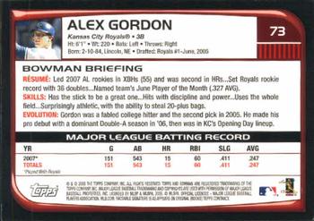 2008 Bowman #73 Alex Gordon Back