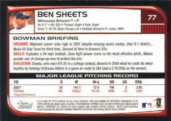 2008 Bowman #77 Ben Sheets Back