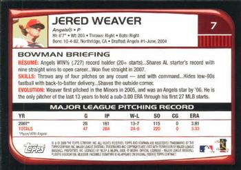 2008 Bowman #7 Jered Weaver Back
