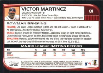 2008 Bowman #81 Victor Martinez Back