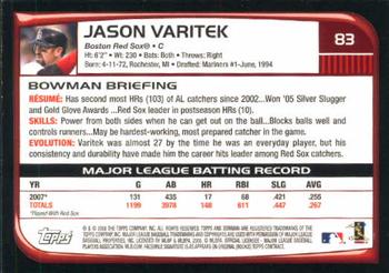 2008 Bowman #83 Jason Varitek Back