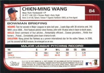 2008 Bowman #84 Chien-Ming Wang Back