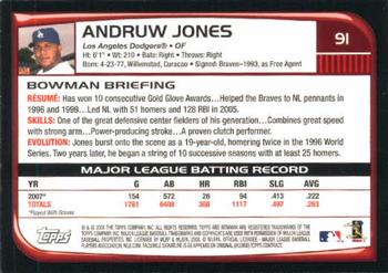 2008 Bowman #91 Andruw Jones Back