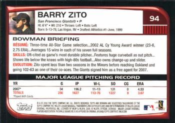 2008 Bowman #94 Barry Zito Back