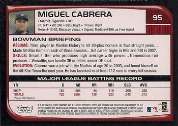 2008 Bowman #95 Miguel Cabrera Back