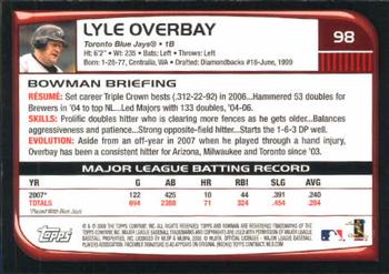 2008 Bowman #98 Lyle Overbay Back