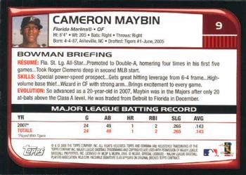 2008 Bowman #9 Cameron Maybin Back