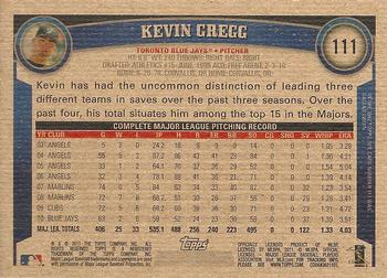 2011 Topps - Throwback #111 Kevin Gregg Back
