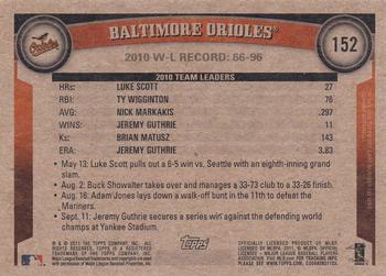 2011 Topps - Throwback #152 Baltimore Orioles Back