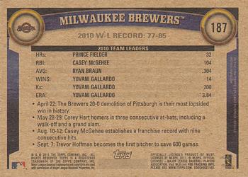 2011 Topps - Throwback #187 Milwaukee Brewers Back