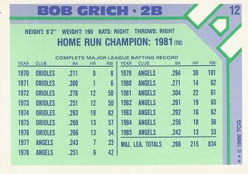 1986 Topps Baseball Champion Superstars #12 Bob Grich Back
