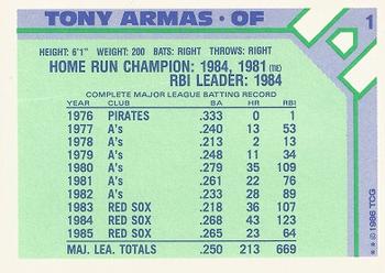 1986 Topps Baseball Champion Superstars #1 Tony Armas Back