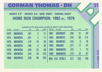 1986 Topps Baseball Champion Superstars #31 Gorman Thomas Back