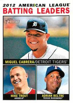 2013 Topps Heritage - Venezuelan #8 American League Batting Leaders (Miguel Cabrera / Mike Trout / Adrian Beltre) Front