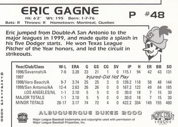2000 Grandstand Albuquerque Dukes #NNO Eric Gagne Back