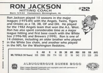 2000 Grandstand Albuquerque Dukes #NNO Ron Jackson Back