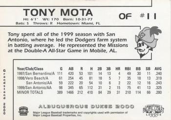 2000 Grandstand Albuquerque Dukes #NNO Tony Mota Back