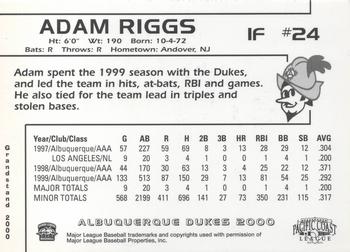 2000 Grandstand Albuquerque Dukes #NNO Adam Riggs Back