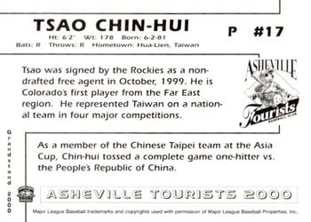 2000 Grandstand Asheville Tourists #NNO Chin-Hui Tsao Back