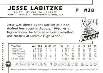2000 Grandstand Asheville Tourists #NNO Jesse Labitzke Back