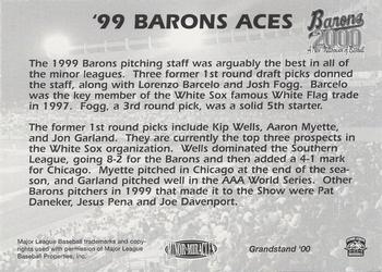 2000 Grandstand Birmingham Barons #NNO '99 Barons Aces (Lorenzo Barcelo / Jon Garland / Aaron Myette / Kip Wells) Back